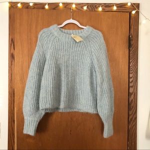 NWT H&M Alpaca blend chunky knit blue cropped crewneck sweater Size L